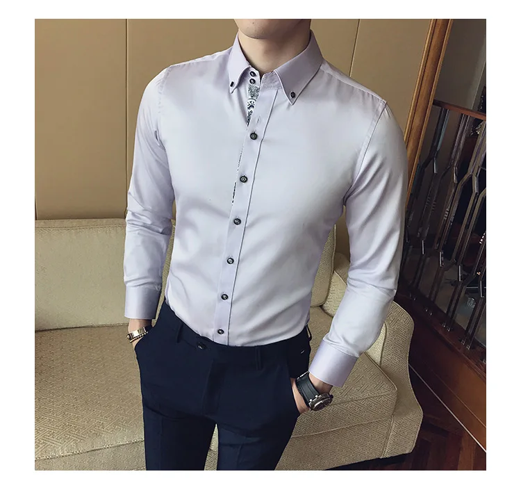FreedomMen Casual Long Sleeve Autumn Slim Printed Lapel Shirts 